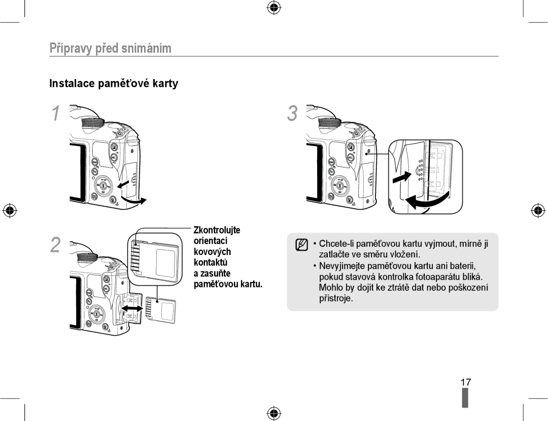 Samsung EV-NX10ZZBABCZ, EV-NX10ZZBABDE, EV-NX10ZZBCBCZ, EV-NX10ZZBABPL manual Instalace paměťové karty, Paměťovou kartu 