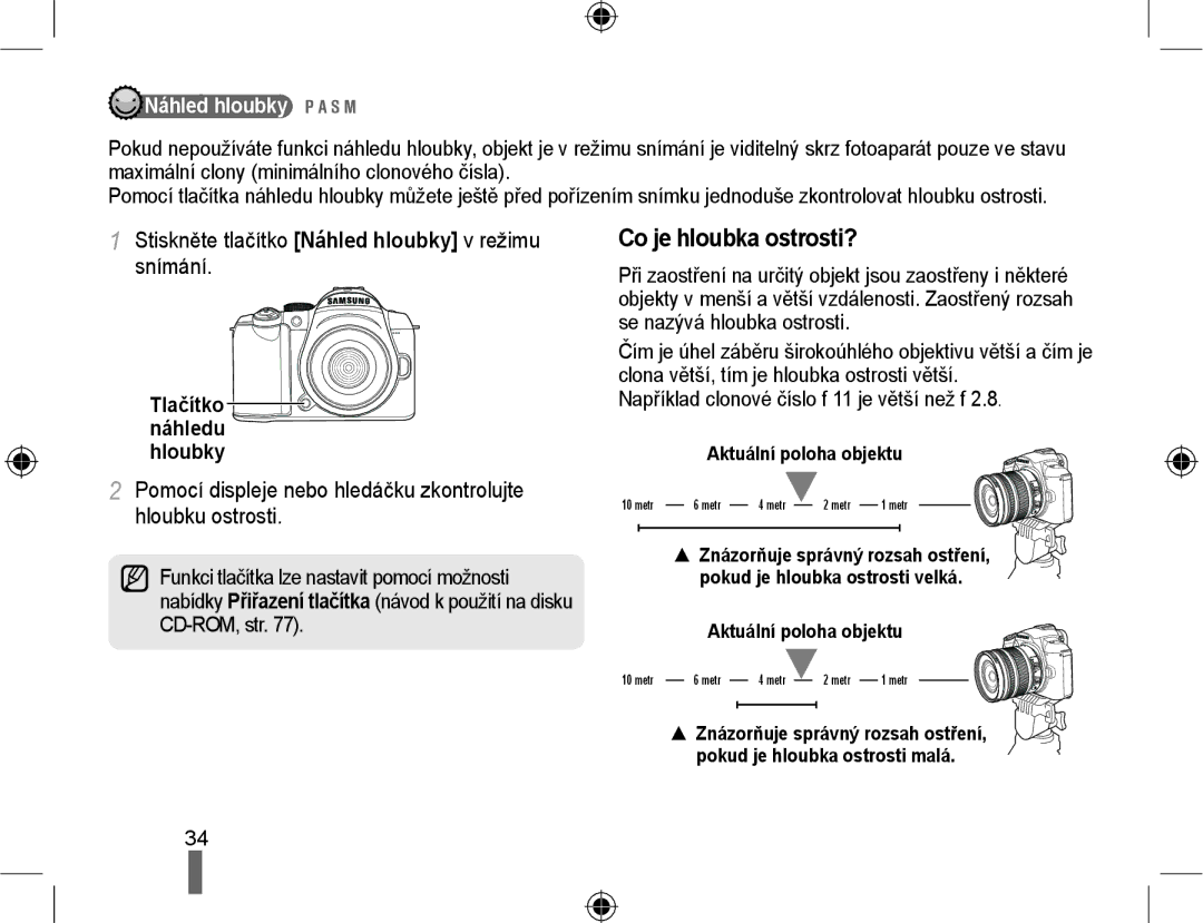 Samsung EV-NX10ZZBCBCZ, EV-NX10ZZBABDE manual Co je hloubka ostrosti?, Stiskněte tlačítko Náhled hloubky v režimu snímání 