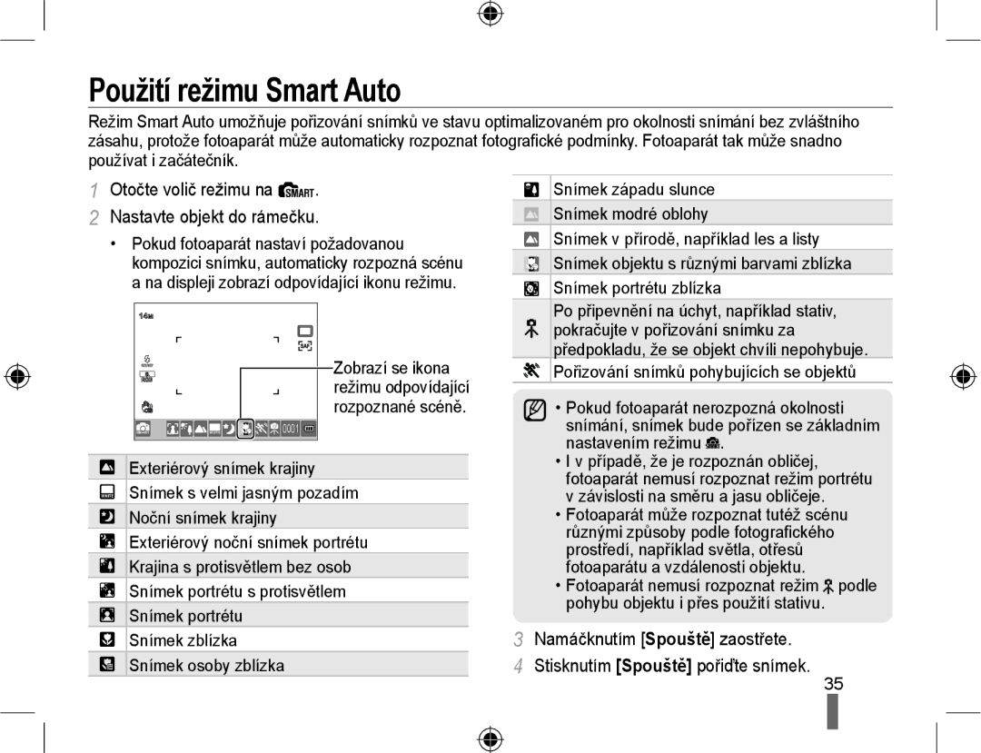 Samsung EV-NX10ZZBABPL, EV-NX10ZZBABDE manual Použití režimu Smart Auto, Otočte volič režimu na Nastavte objekt do rámečku 