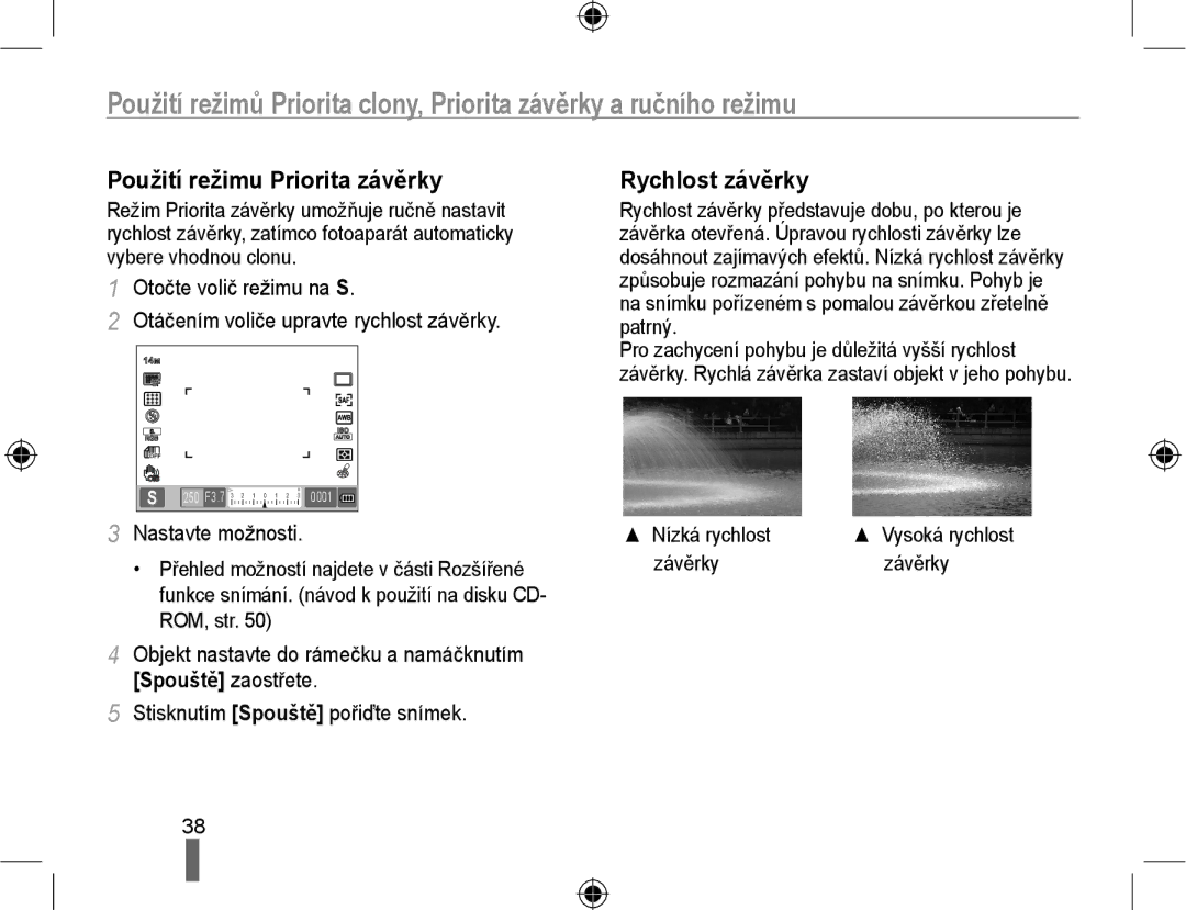Samsung EV-NX10ZZBCBCZ, EV-NX10ZZBABDE, EV-NX10ZZBABCZ manual Použití režimu Priorita závěrky, Rychlost závěrky, Závěrky 