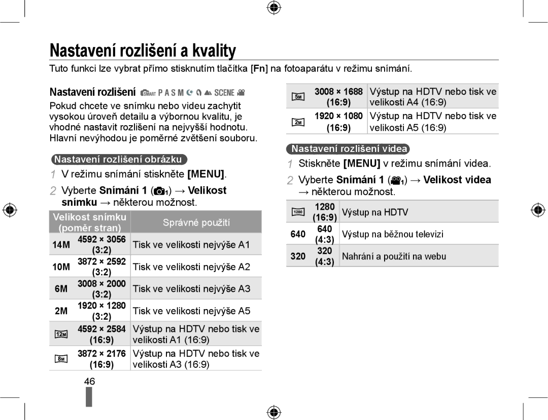 Samsung EV-NX10ZZBCBCZ manual Nastavení rozlišení a kvality, Stiskněte Menu v režimu snímání videa, → některou možnost 