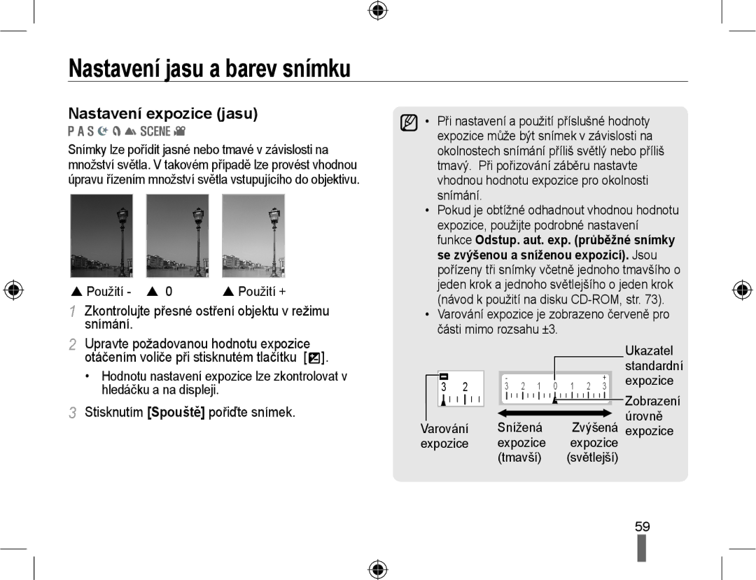 Samsung EV-NX10ZZBABPL, EV-NX10ZZBABDE, EV-NX10ZZBABCZ manual Nastavení jasu a barev snímku, Nastavení expozice jasu 