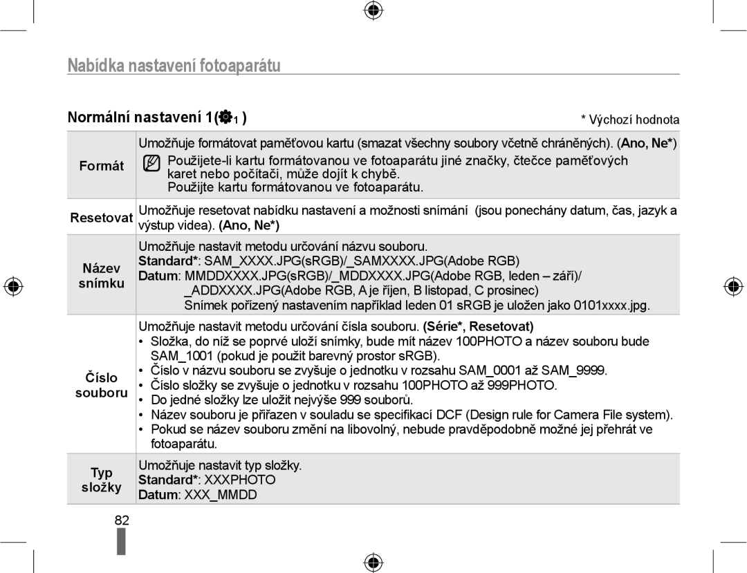 Samsung EV-NX10ZZBCBCZ, EV-NX10ZZBABDE, EV-NX10ZZBABCZ, EV-NX10ZZBABPL Normální nastavení 1, Formát, Snímku, Číslo, Složky 