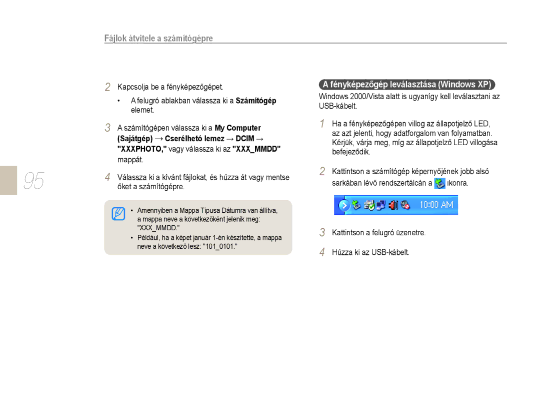 Samsung EV-NX10ZZBABPL, EV-NX10ZZBABDE manual Sajátgép → Cserélhetó lemez → Dcim →, XXXPHOTO, vagy válassza ki az Xxxmmdd 