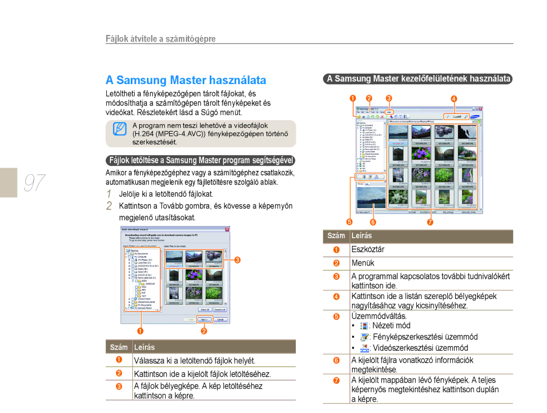 Samsung EV-NX10ZZBABCH, EV-NX10ZZBABDE Samsung Master használata, Jelölje ki a letöltendő fájlokat, Megjelenő utasításokat 