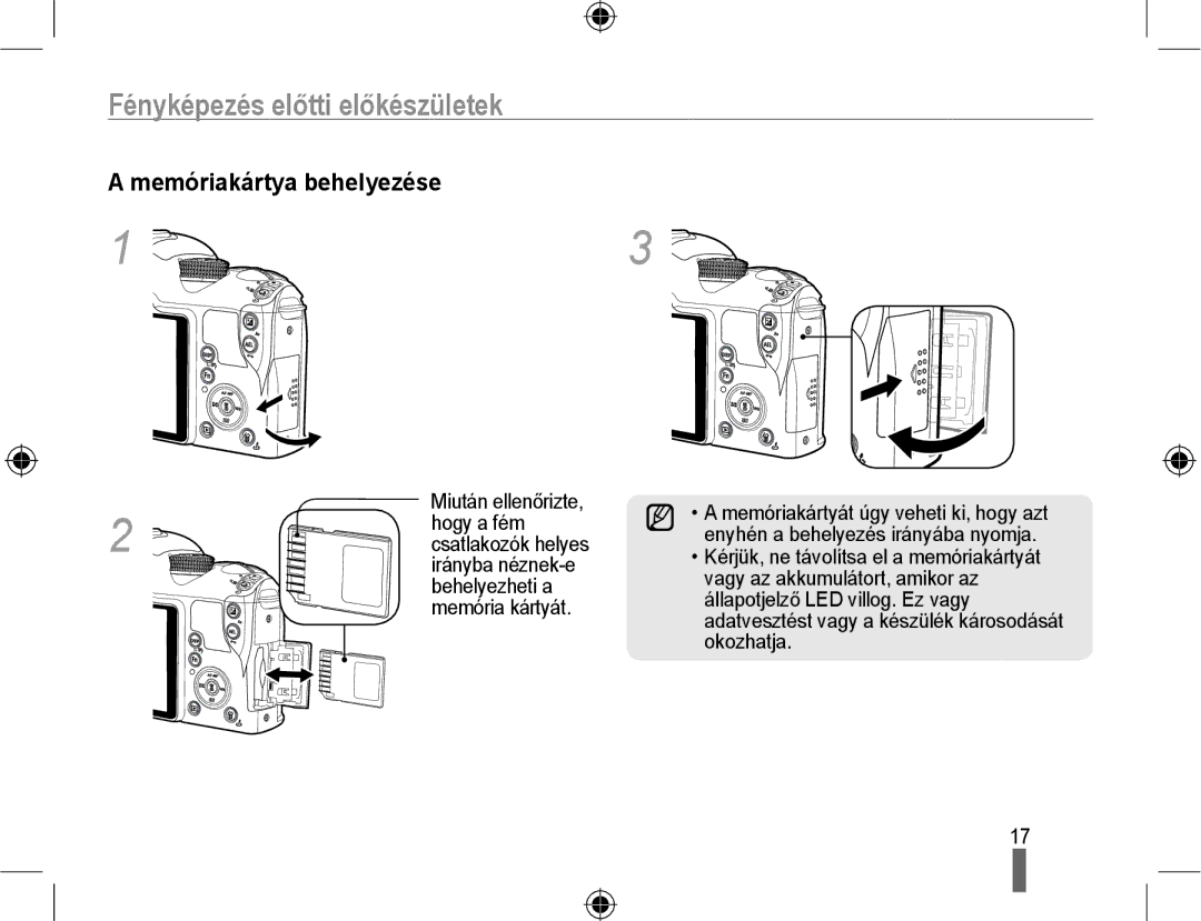 Samsung EV-NX10ZZBABCZ manual Fényképezés előtti előkészületek, Memóriakártya behelyezése, Hogy a fém, Behelyezheti a 