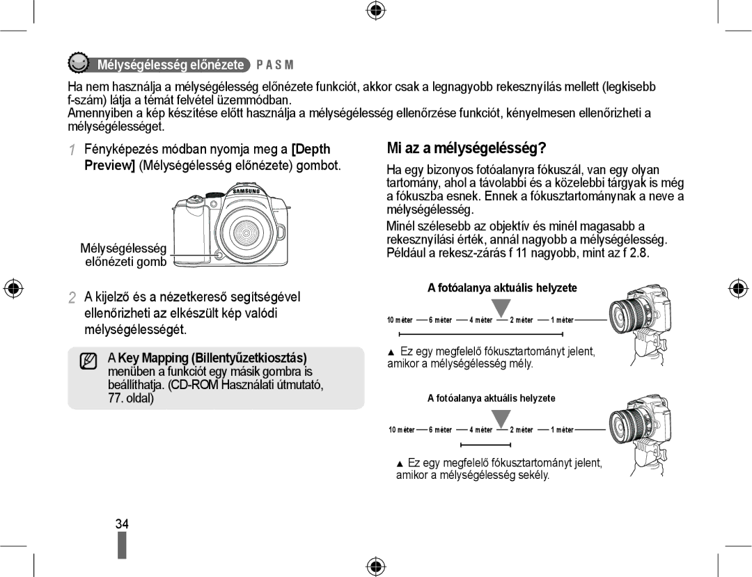 Samsung EV-NX10ZZBABCH, EV-NX10ZZBABDE Mi az a mélységelésség?, Mélységélesség előnézete, Mélységélesség előnézeti gomb 