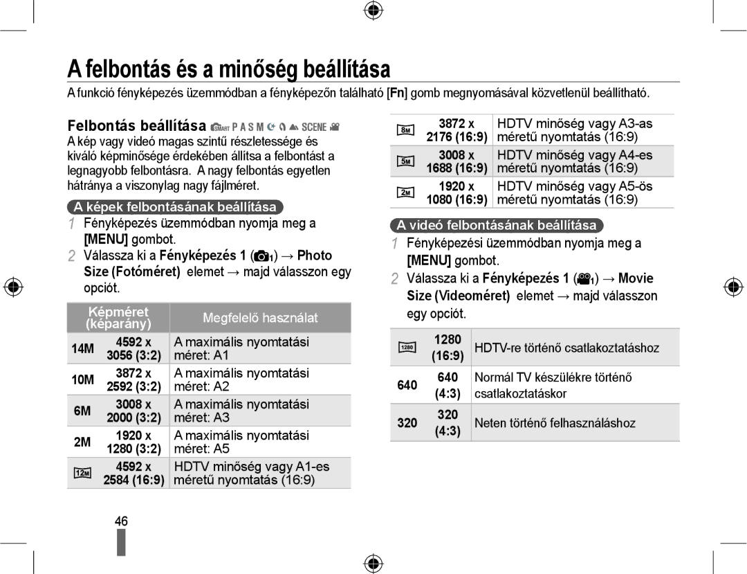 Samsung EV-NX10ZZBABPL, EV-NX10ZZBABDE, EV-NX10ZZBABIT manual Felbontás és a minőség beállítása, Felbontás beállítása 