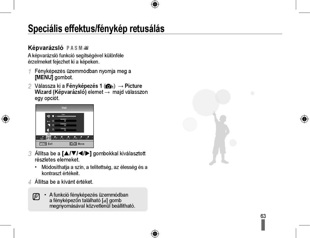 Samsung EV-NX10ZZBABDE, EV-NX10ZZBABIT manual Speciális effektus/fénykép retusálás, Képvarázsló, Állítsa be a kívánt értéket 