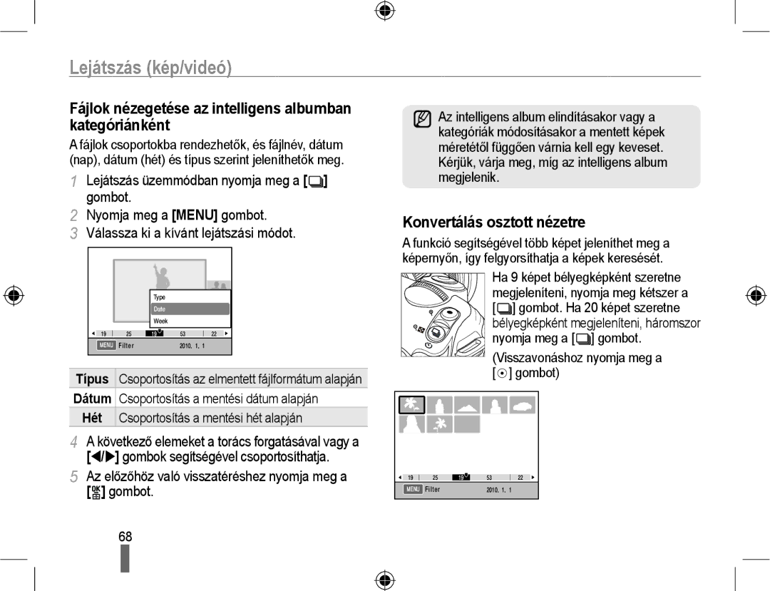 Samsung EV-NX10ZZBABHU, EV-NX10ZZBABDE, EV-NX10ZZBABIT manual Fájlok nézegetése az intelligens albumban kategóriánként 