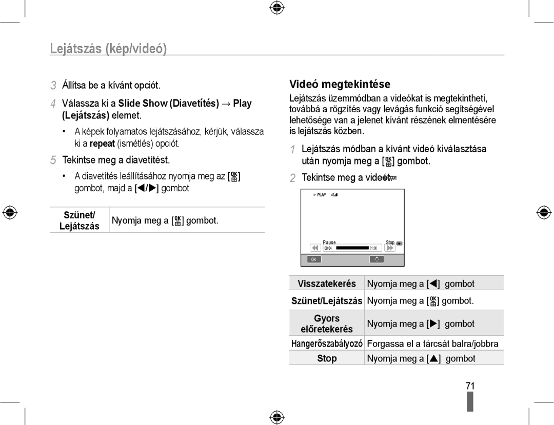 Samsung EV-NX10ZZBABIT, EV-NX10ZZBABDE manual Videó megtekintése, Állítsa be a kívánt opciót, Tekintse meg a diavetítést 