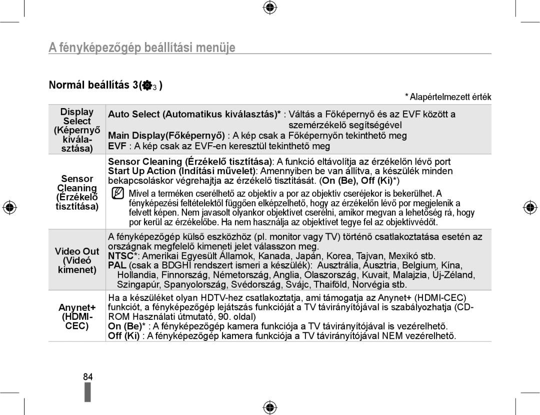 Samsung EV-NX10ZZBABDE, EV-NX10ZZBABIT, EV-NX10ZZBCBHU, EV-NX10ZZBABCZ manual Normál beállítás 3, Display, Képernyő, Anynet+ 