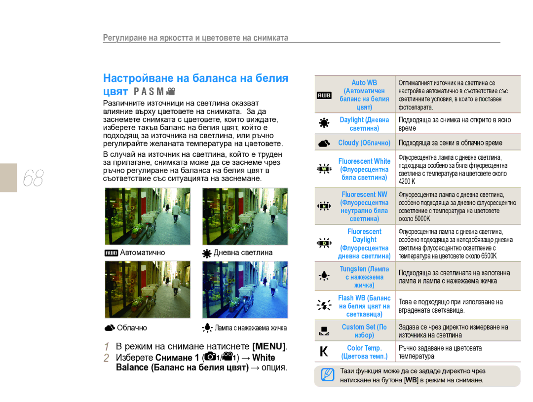 Samsung EV-NX10ZZBABDE, EV-NX10ZZBCBHU manual Настройване на баланса на белия, Цвят 