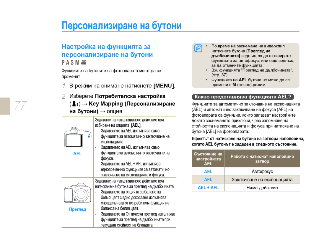 Samsung EV-NX10ZZBCBHU Персонализиране на бутони, Настройка на функцията за персонализиране на бутони, На бутони → опция 