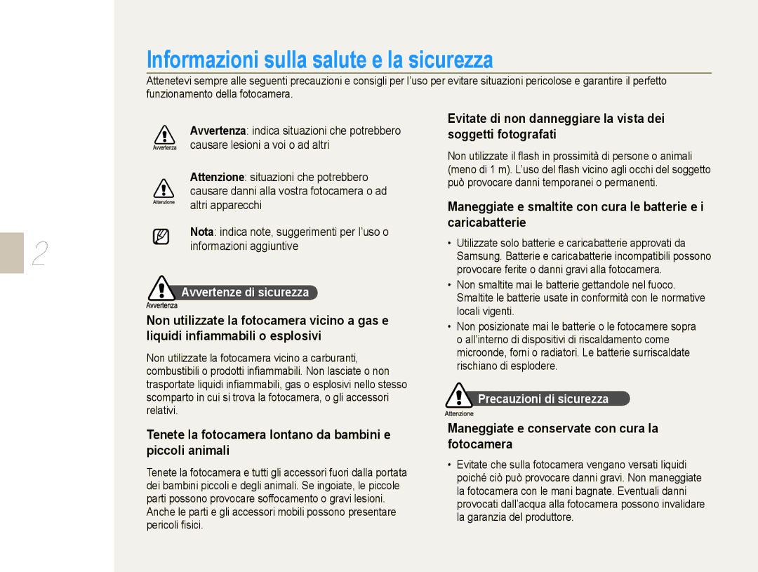 Samsung EV-NX10ZZBABIT, EV-NX10ZZBABDE Tenete la fotocamera lontano da bambini e piccoli animali, Avvertenze di sicurezza 