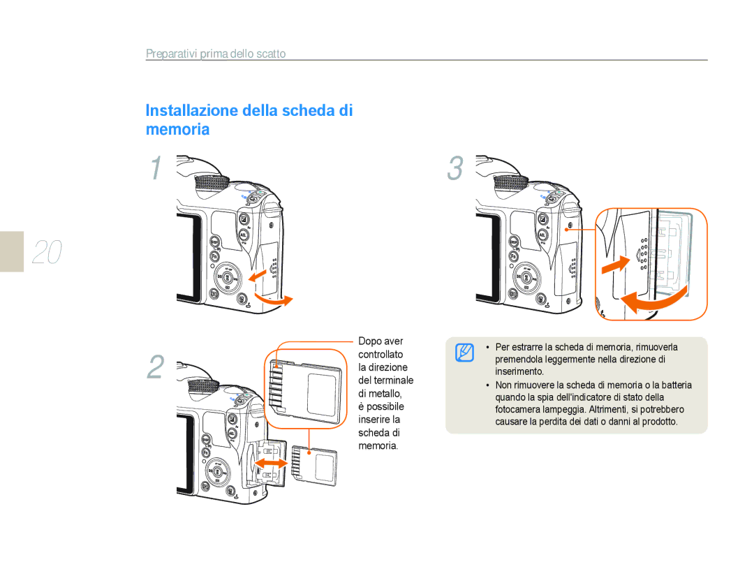 Samsung EV-NX10ZZBABIT, EV-NX10ZZBABDE, EV-NX10ZZBCBIT manual Installazione della scheda di memoria 