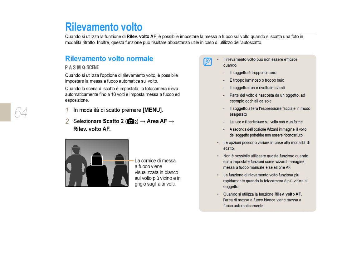 Samsung EV-NX10ZZBCBIT, EV-NX10ZZBABDE, EV-NX10ZZBABIT manual Rilevamento volto normale, Rilev. volto AF 