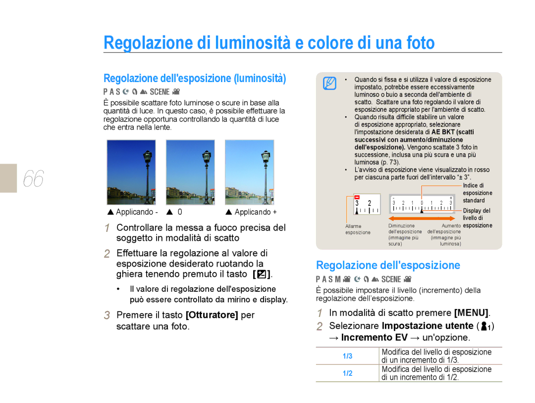 Samsung EV-NX10ZZBABDE, EV-NX10ZZBCBIT manual Regolazione di luminosità e colore di una foto, Regolazione dellesposizione 