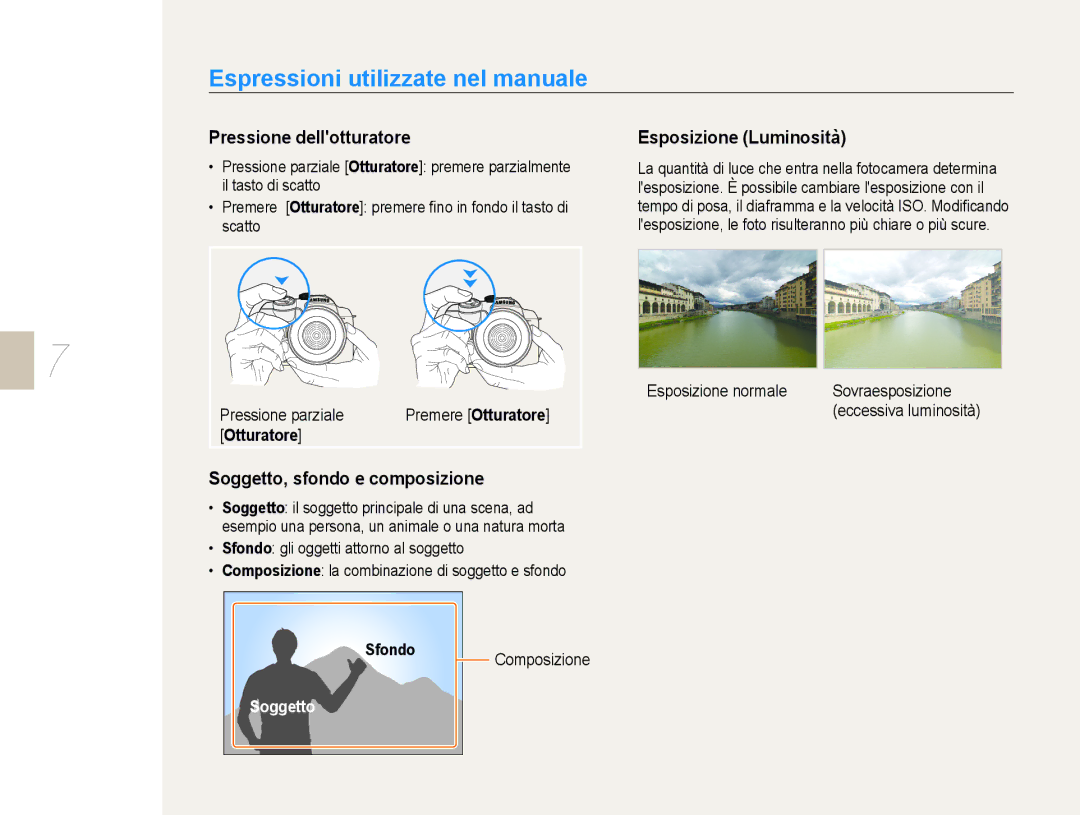 Samsung EV-NX10ZZBCBIT Espressioni utilizzate nel manuale, Pressione dellotturatore, Soggetto, sfondo e composizione 