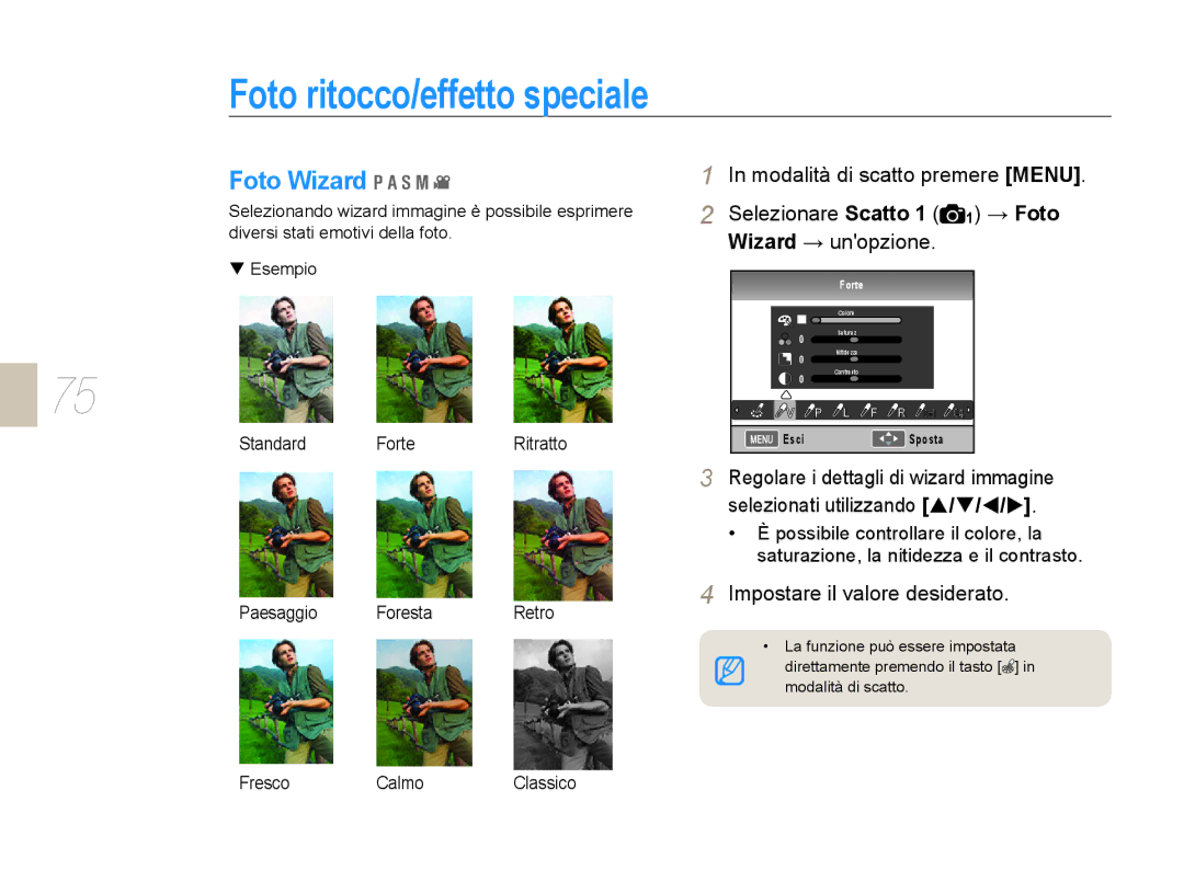 Samsung EV-NX10ZZBABDE, EV-NX10ZZBCBIT manual Foto ritocco/effetto speciale, Foto Wizard, Impostare il valore desiderato 