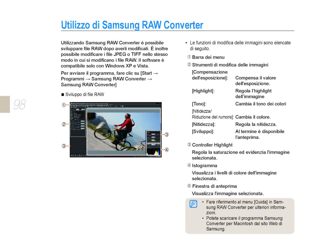 Samsung EV-NX10ZZBABIT, EV-NX10ZZBABDE, EV-NX10ZZBCBIT manual Utilizzo di Samsung RAW Converter 