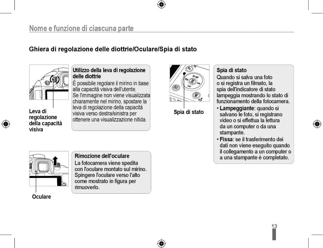 Samsung EV-NX10ZZBCBIT, EV-NX10ZZBABDE Ghiera di regolazione delle diottrie/Oculare/Spia di stato, Rimozione delloculare 