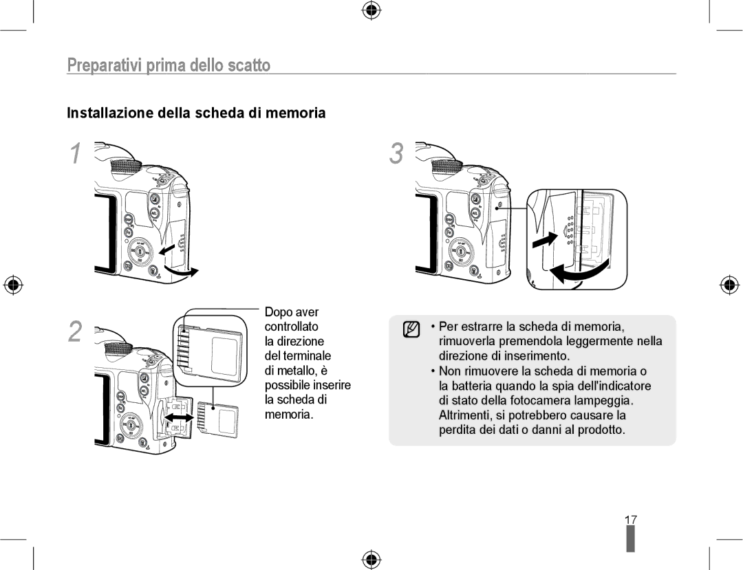 Samsung EV-NX10ZZBABIT manual Preparativi prima dello scatto, Installazione della scheda di memoria, Possibile inserire 