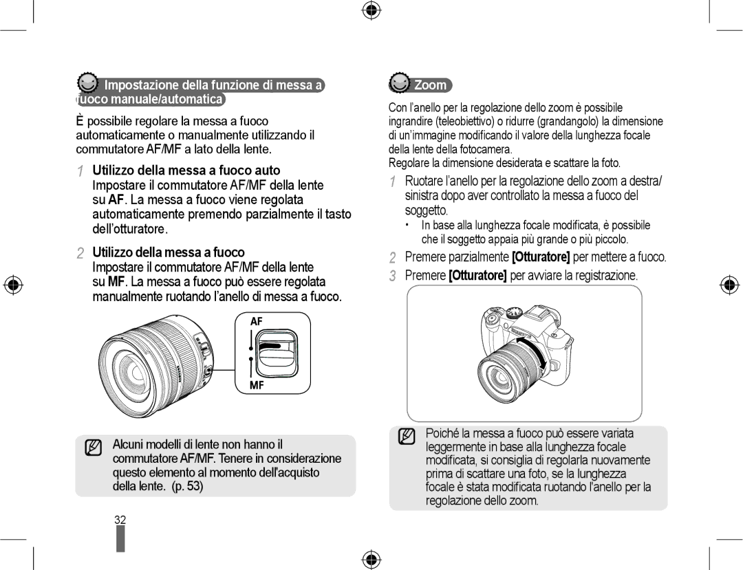 Samsung EV-NX10ZZBABIT manual Utilizzo della messa a fuoco auto, Zoom, Regolare la dimensione desiderata e scattare la foto 