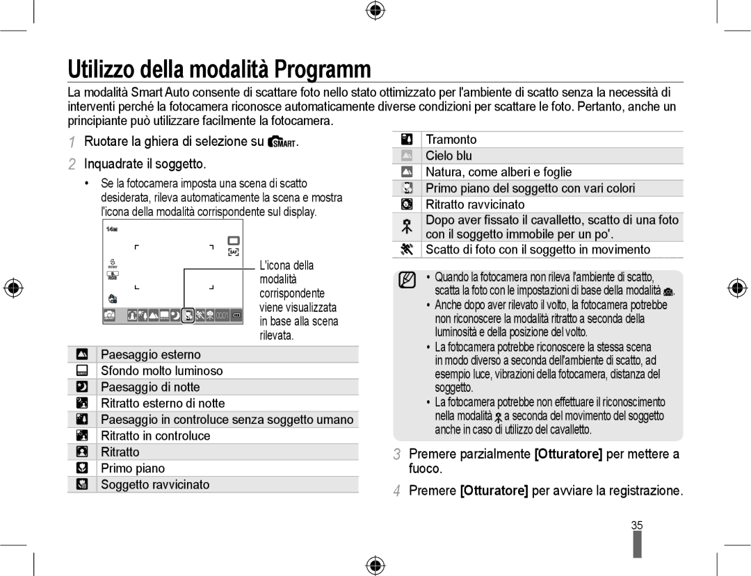 Samsung EV-NX10ZZBABIT manual Utilizzo della modalità Programm, Ruotare la ghiera di selezione su Inquadrate il soggetto 