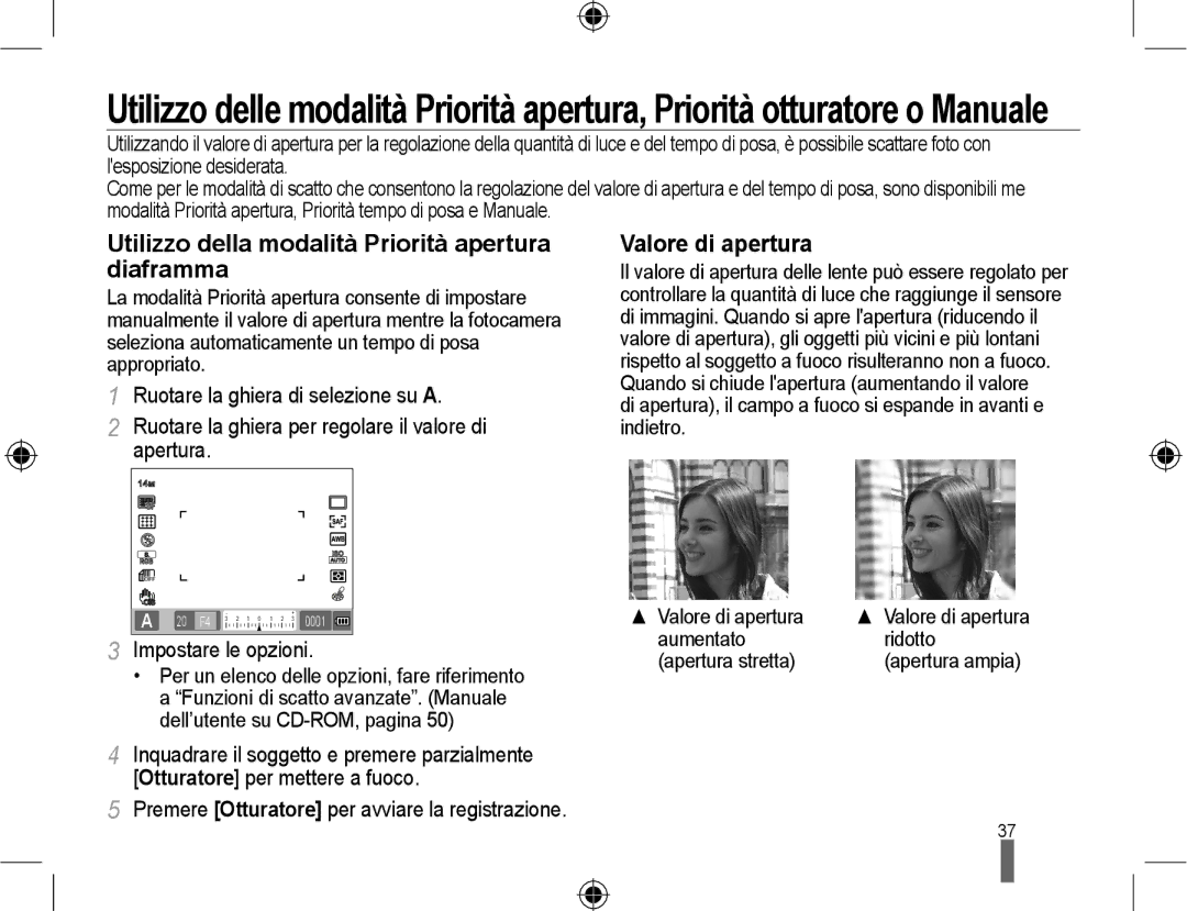 Samsung EV-NX10ZZBCBIT, EV-NX10ZZBABDE manual Utilizzo della modalità Priorità apertura diaframma, Valore di apertura 