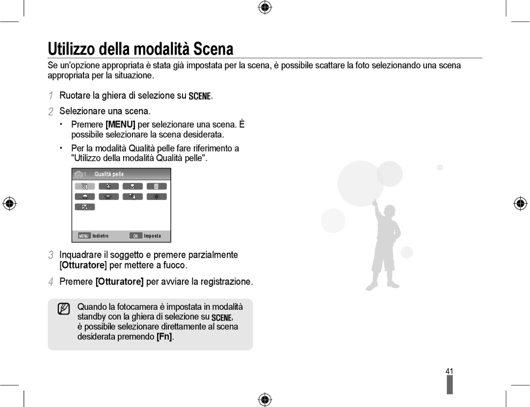 Samsung EV-NX10ZZBABIT manual Utilizzo della modalità Scena, Ruotare la ghiera di selezione su Selezionare una scena 