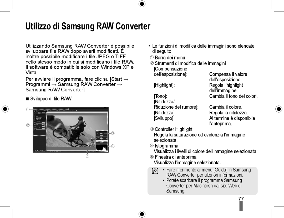 Samsung EV-NX10ZZBABIT, EV-NX10ZZBABDE, EV-NX10ZZBCBIT manual Utilizzo di Samsung RAW Converter 