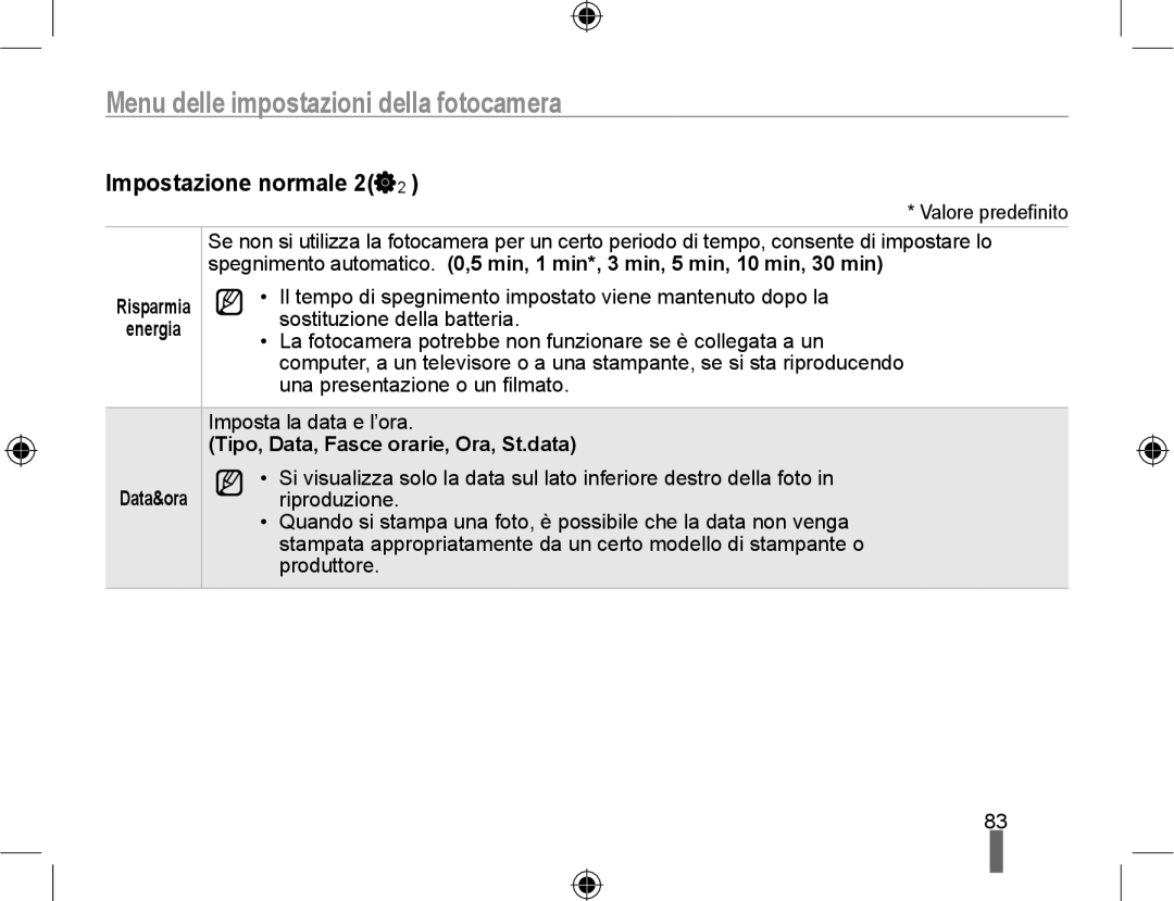 Samsung EV-NX10ZZBABIT, EV-NX10ZZBABDE, EV-NX10ZZBCBIT manual Impostazione normale 2, Tipo, Data, Fasce orarie, Ora, St.data 