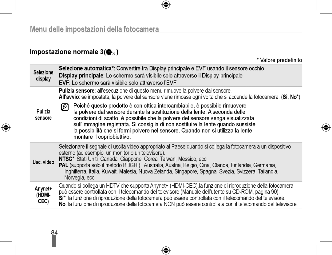 Samsung EV-NX10ZZBABDE manual Impostazione normale 3, EVF Lo schermo sarà visibile solo attraverso l’EVF, Norvegia, ecc 