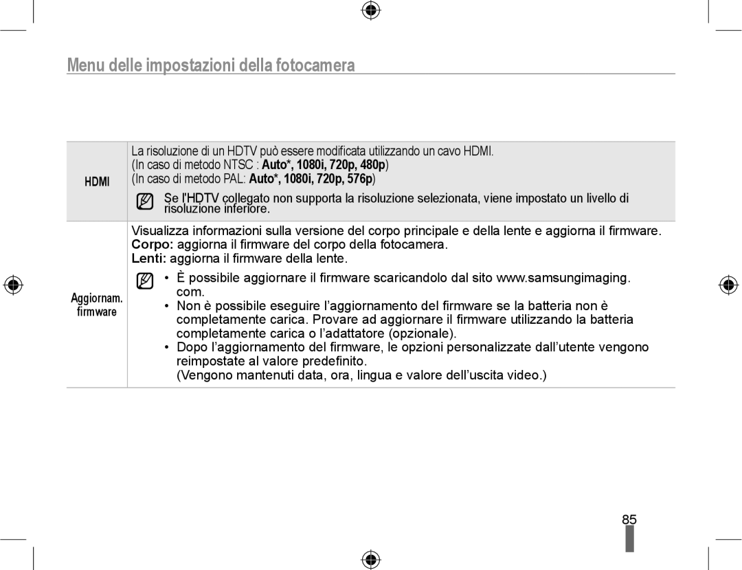 Samsung EV-NX10ZZBCBIT Caso di metodo Ntsc Auto*, 1080i, 720p, 480p, Caso di metodo PAL Auto*, 1080i, 720p, 576p, Com 