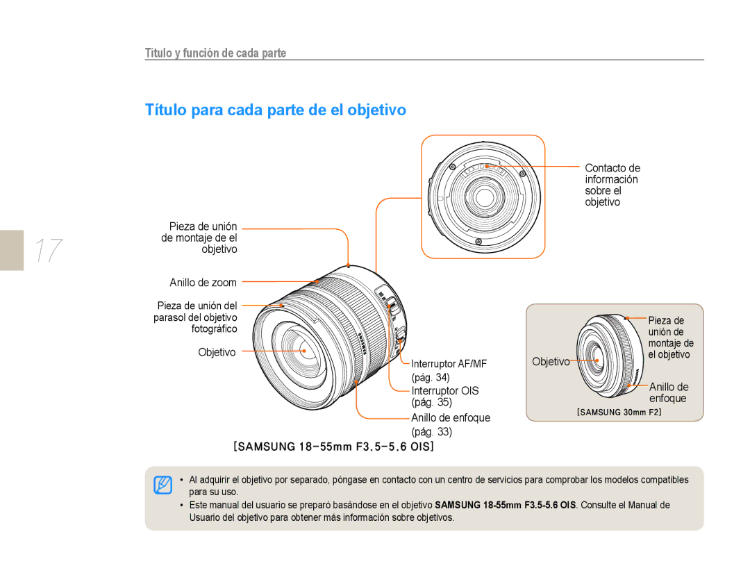 Samsung NX10RH08M3/SES, EV-NX10ZZBABDE, EV-NX10ZZBCBES, EV-NX10ZZBABPT, NX10PRCV02/SES Título para cada parte de el objetivo 