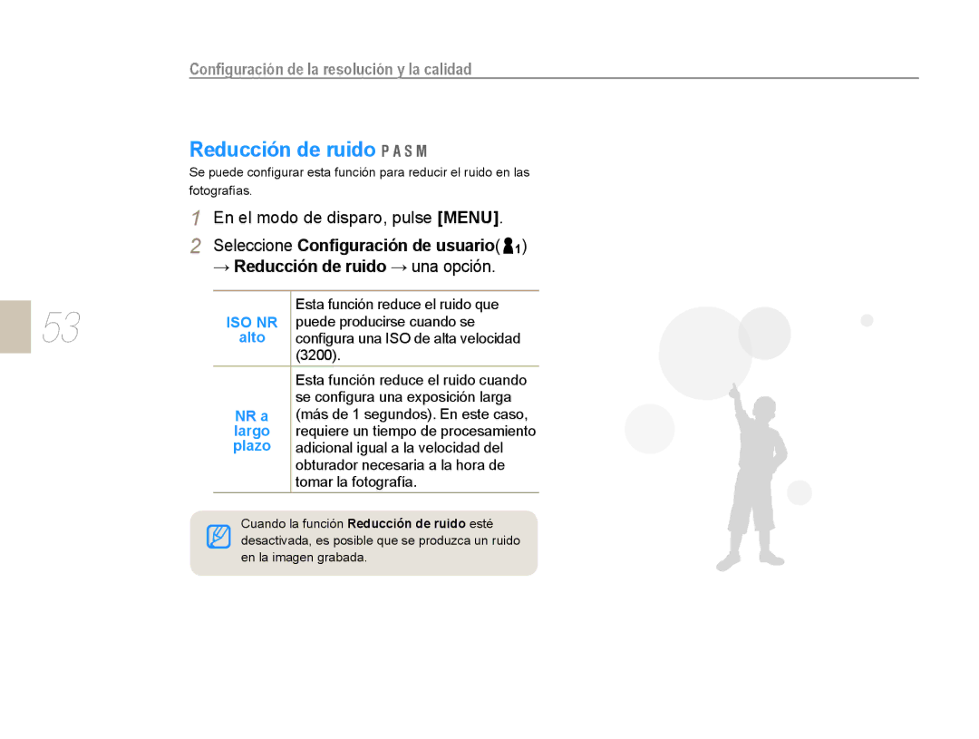 Samsung EV-NX10ZZBABDE, NX10RH08M3/SES, EV-NX10ZZBCBES, EV-NX10ZZBABPT, NX10PRCV02/SES manual Reducción de ruido, Alto 