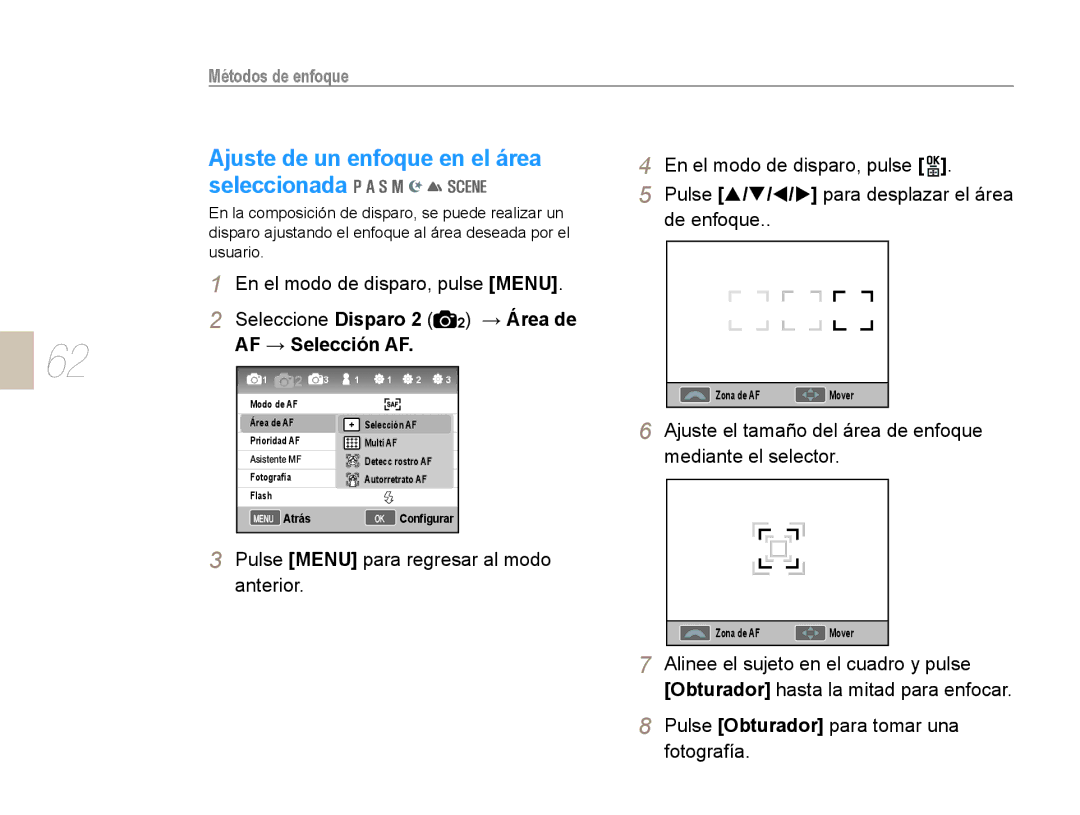 Samsung EV-NX10ZZBABES, EV-NX10ZZBABDE, NX10RH08M3/SES, EV-NX10ZZBCBES manual Ajuste de un enfoque en el área, Seleccionada 