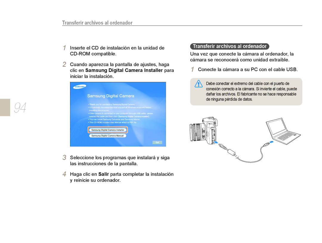 Samsung EV-NX10ZZBABES, EV-NX10ZZBABDE, NX10RH08M3/SES, EV-NX10ZZBCBES, EV-NX10ZZBABPT manual Transferir archivos al ordenador 