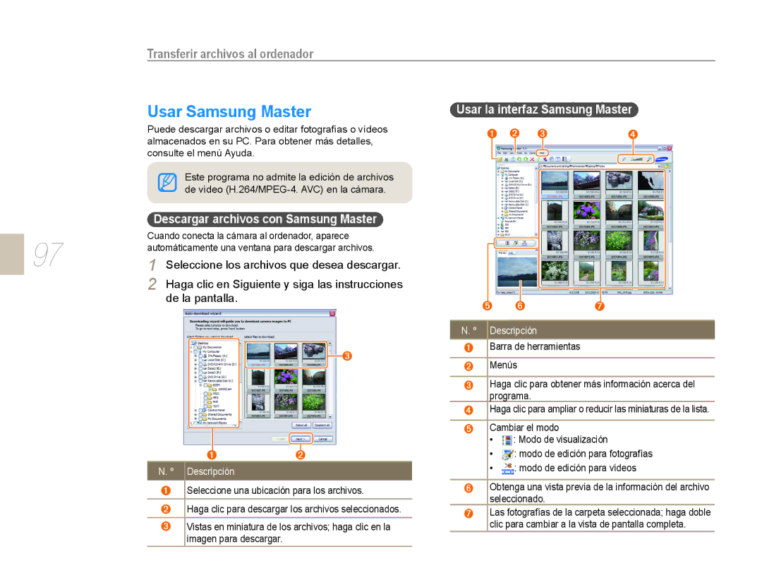 Samsung NX10RH08M3/SES, EV-NX10ZZBABDE Usar Samsung Master, Seleccione los archivos que desea descargar, De la pantalla 