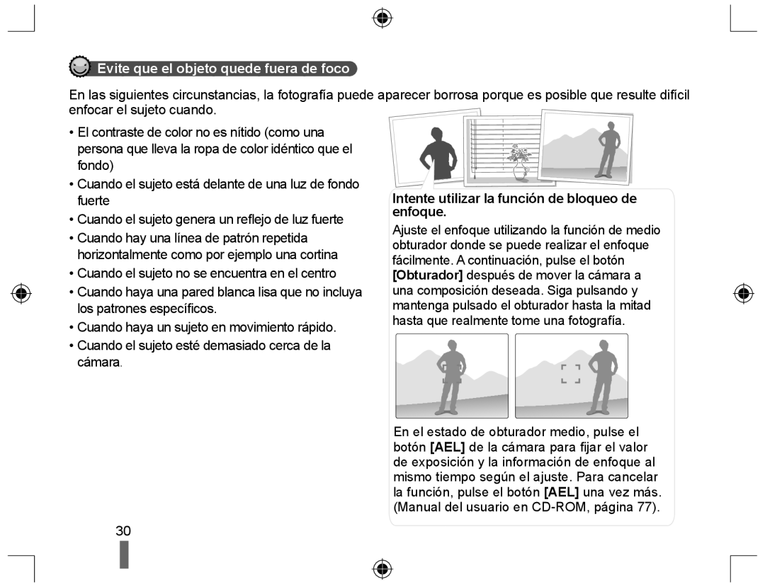 Samsung EV-NX10ZZBABES manual Evite que el objeto quede fuera de foco, Intente utilizar la función de bloqueo de enfoque 