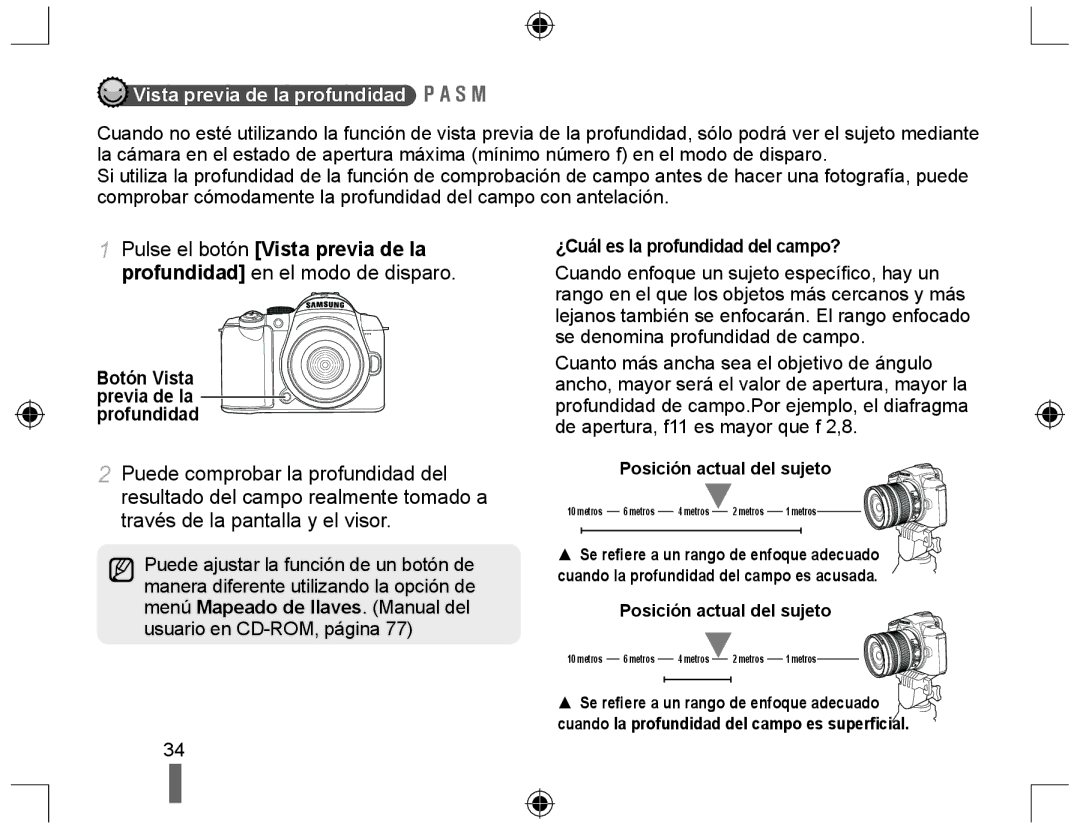 Samsung EV-NX10ZZBCBES, EV-NX10ZZBABDE manual Botón Vista previa de la profundidad, ¿Cuál es la profundidad del campo? 