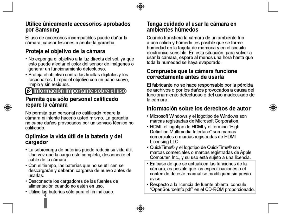 Samsung NX10PRCV02/SES manual Utilice únicamente accesorios aprobados por Samsung, Proteja el objetivo de la cámara 