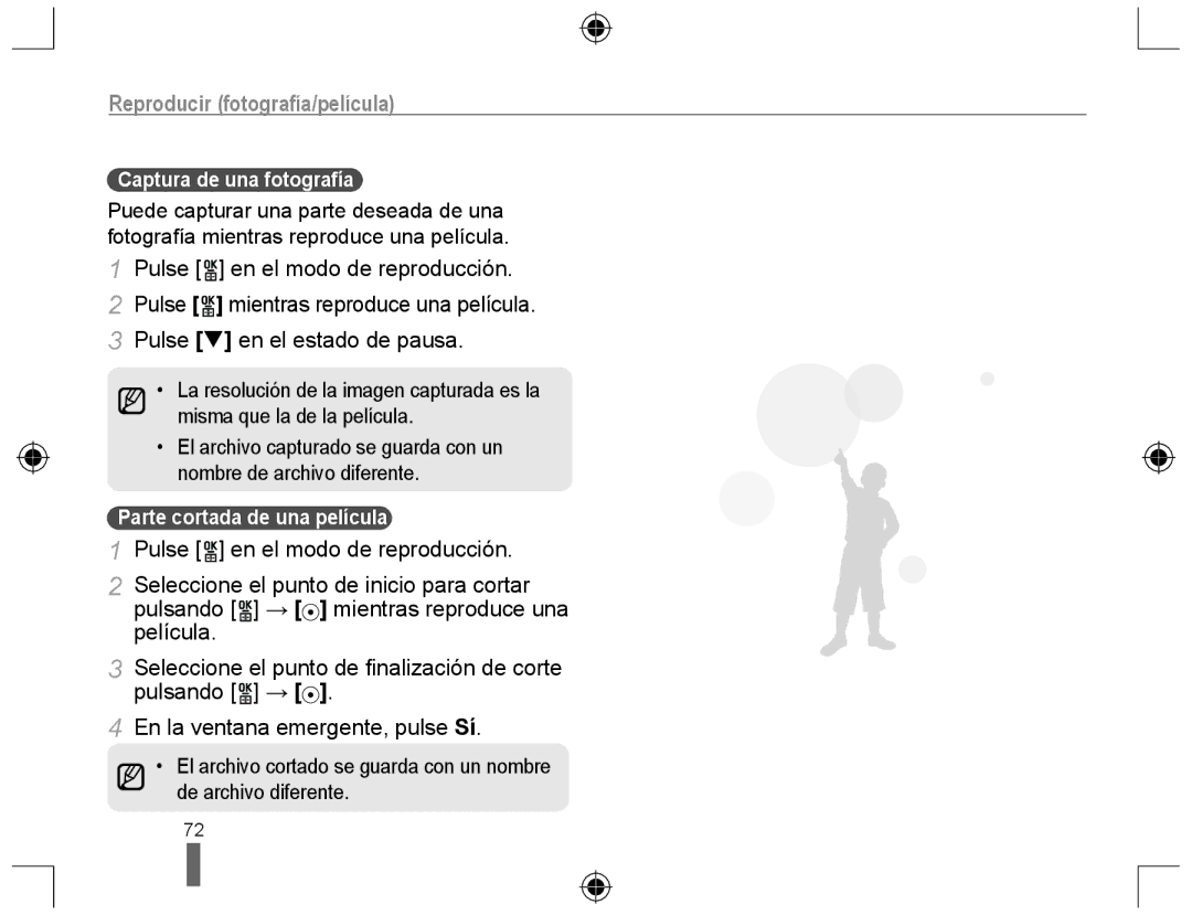 Samsung EV-NX10ZZBABDE, NX10RH08M3/SES, EV-NX10ZZBCBES manual Captura de una fotografía, Parte cortada de una película 