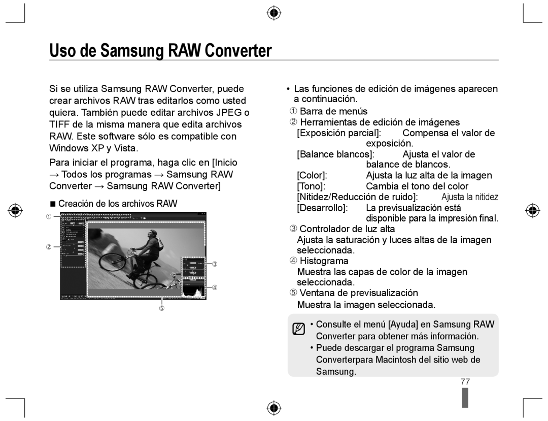 Samsung EV-NX10ZZBABDE manual Uso de Samsung RAW Converter, Tono Cambia el tono del color Nitidez/Reducción de ruido 