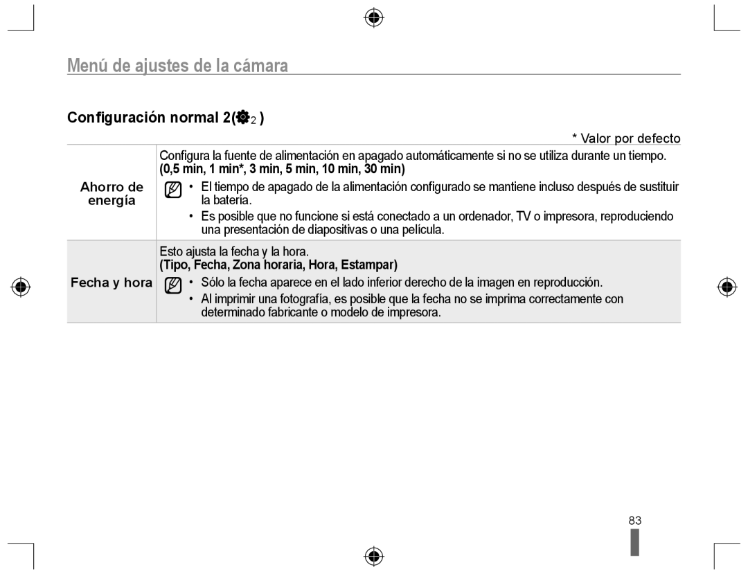 Samsung EV-NX10ZZBABPT manual Conﬁguración normal 2, Min, 1 min*, 3 min, 5 min, 10 min, 30 min Ahorro de, La batería 