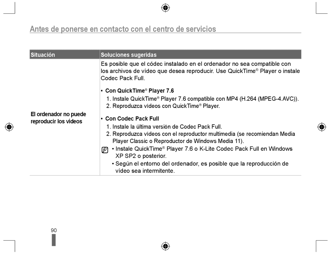 Samsung EV-NX10ZZBCBES, EV-NX10ZZBABDE manual Codec Pack Full, Con QuickTime Player, Reproduzca vídeos con QuickTime Player 