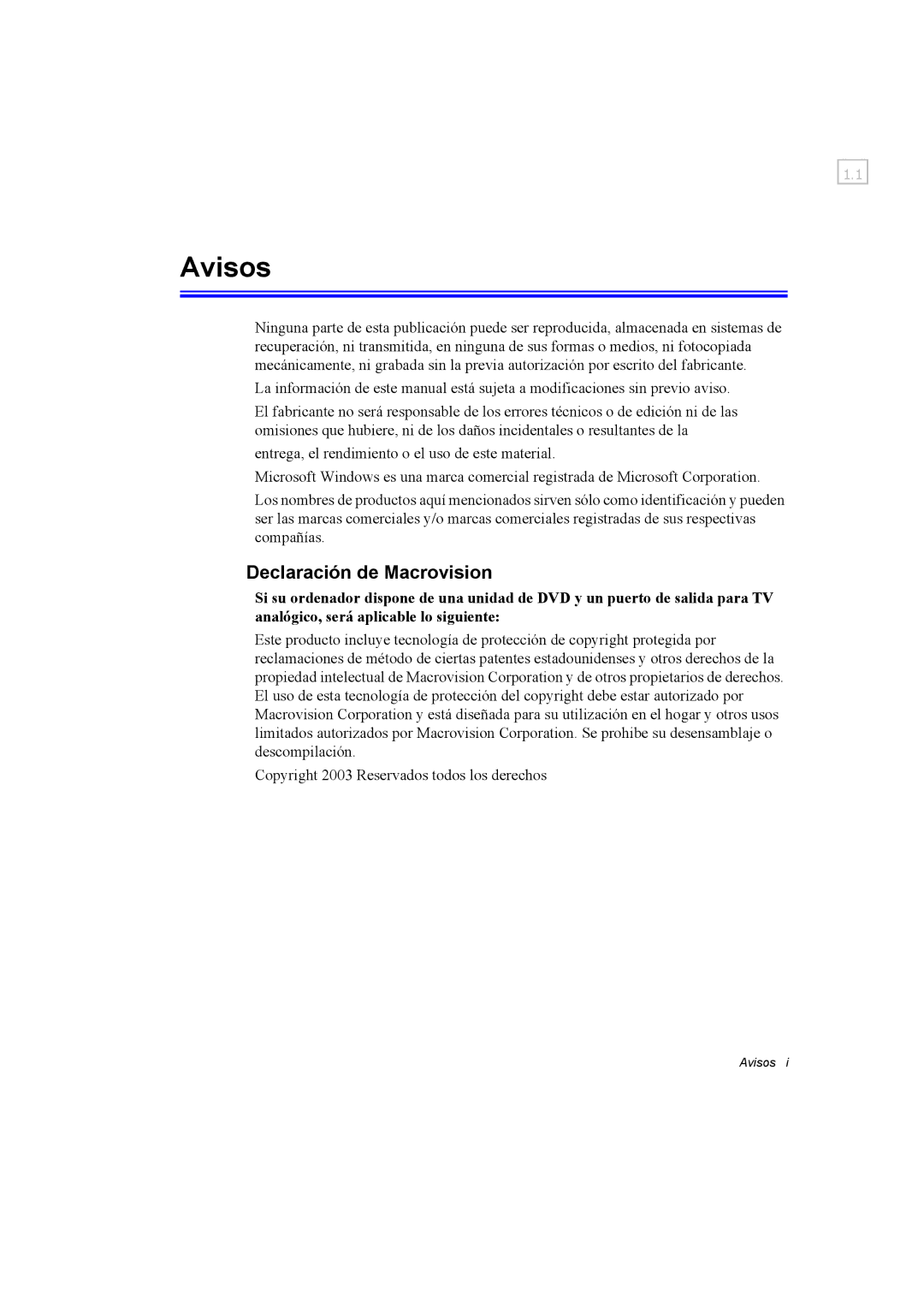 Samsung NX10RH08M3/SES, EV-NX10ZZBABDE, EV-NX10ZZBCBES, EV-NX10ZZBABPT manual Avisos, Declaración de Macrovision 