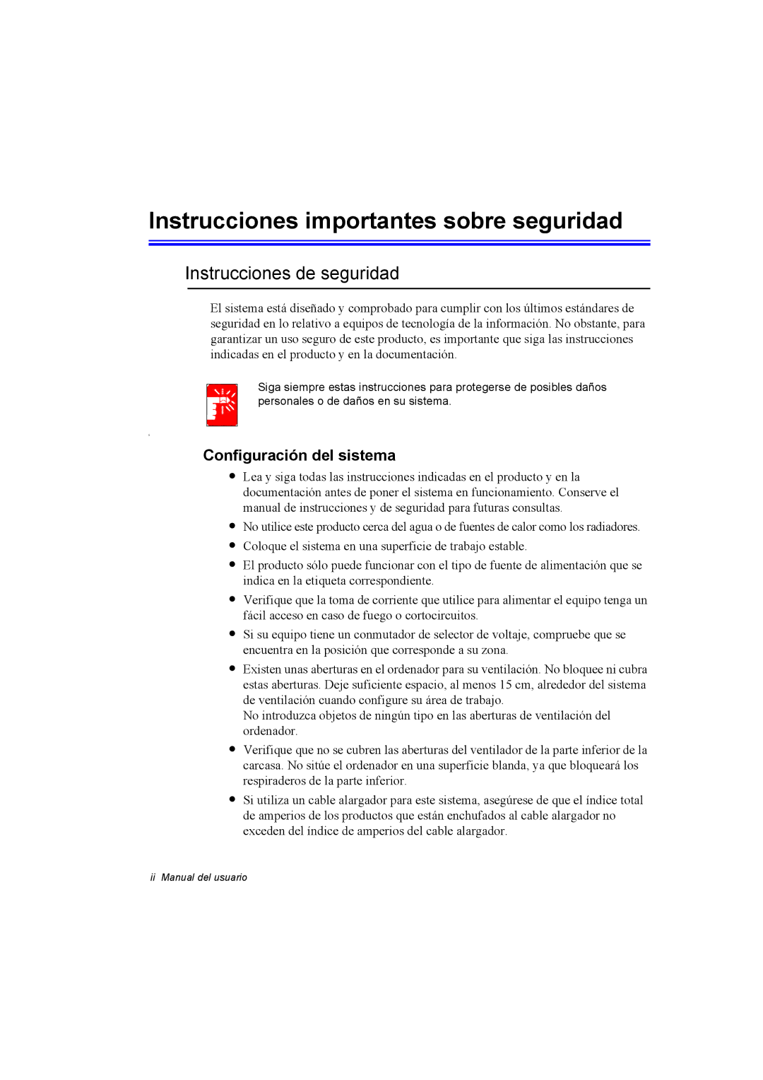 Samsung EV-NX10ZZBCBES Instrucciones importantes sobre seguridad, Instrucciones de seguridad, Configuración del sistema 