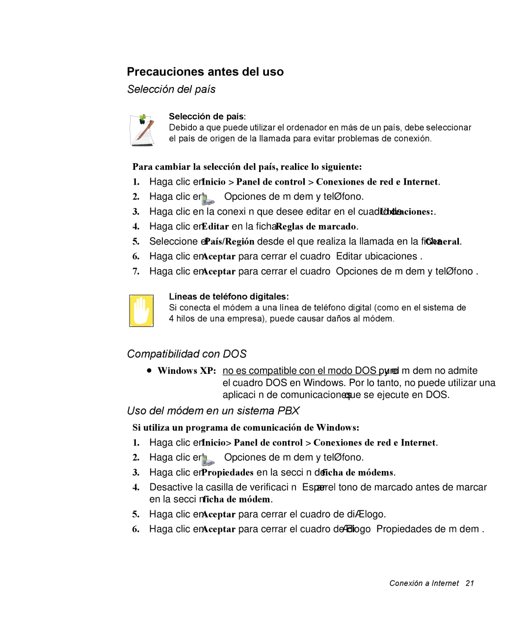 Samsung NX10RH0605/SES, EV-NX10ZZBABDE manual Precauciones antes del uso, Selección de país, Líneas de teléfono digitales 